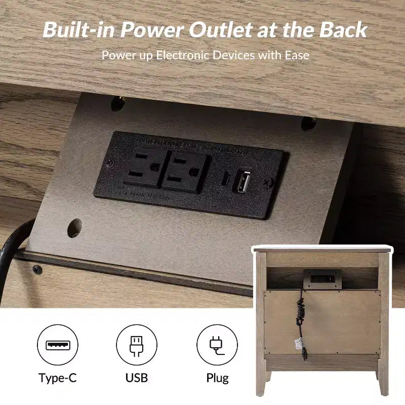 3 Drawer Nightstand with Hidden Compartment & Charging Station