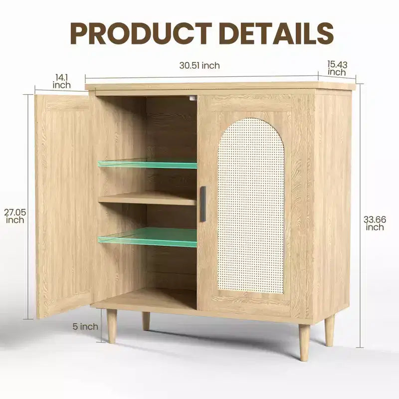 Rattan Buffet Cabinet with 2 Doors and Adjustable Shelves