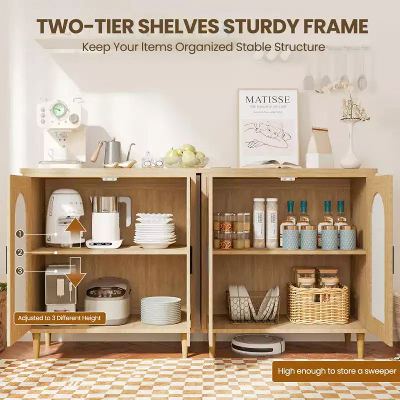 Rattan Buffet Cabinet with 2 Doors and Adjustable Shelves