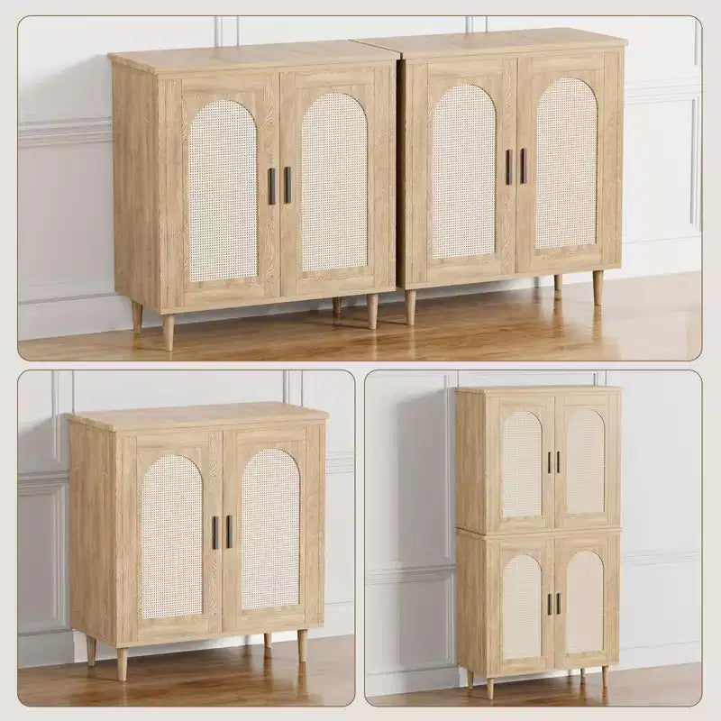 Rattan Buffet Cabinet with 2 Doors and Adjustable Shelves