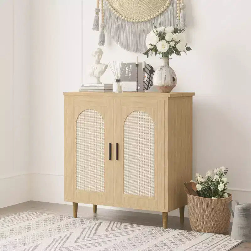 Rattan Buffet Cabinet with 2 Doors and Adjustable Shelves