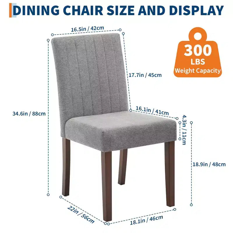 Upholstered Dining Chairs Set of 2 - Modern Linen Fabric Side Chairs with Wood Legs