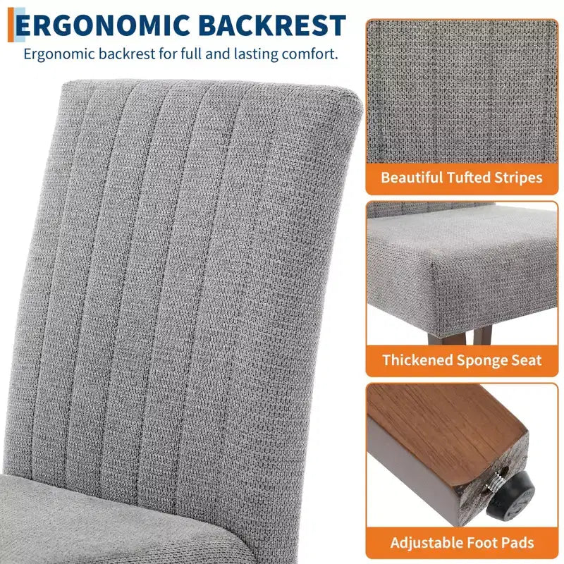 Upholstered Dining Chairs Set of 2 - Modern Linen Fabric Side Chairs with Wood Legs