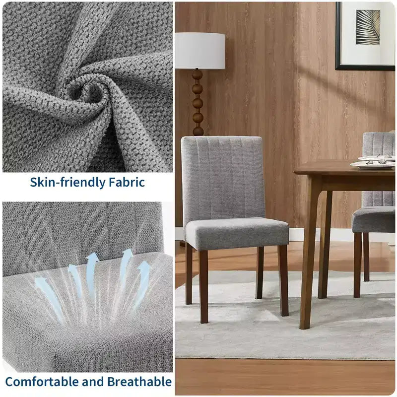 Upholstered Dining Chairs Set of 2 - Modern Linen Fabric Side Chairs with Wood Legs