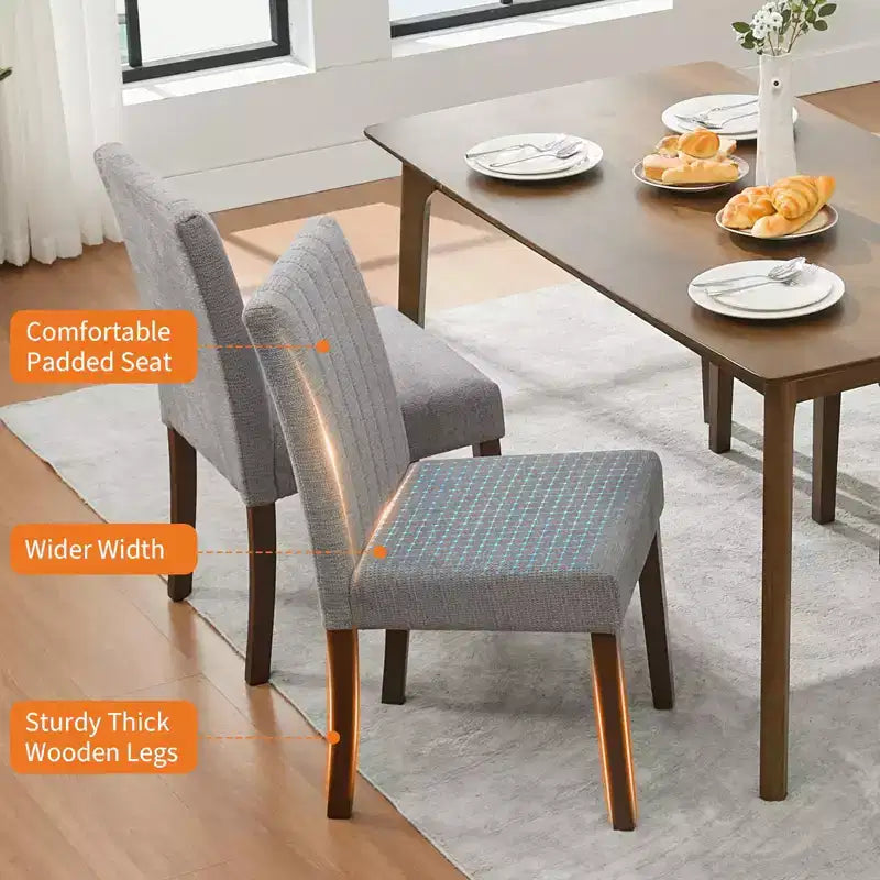 Upholstered Dining Chairs Set of 2 - Modern Linen Fabric Side Chairs with Wood Legs