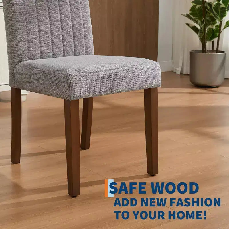 Upholstered Dining Chairs Set of 2 - Modern Linen Fabric Side Chairs with Wood Legs