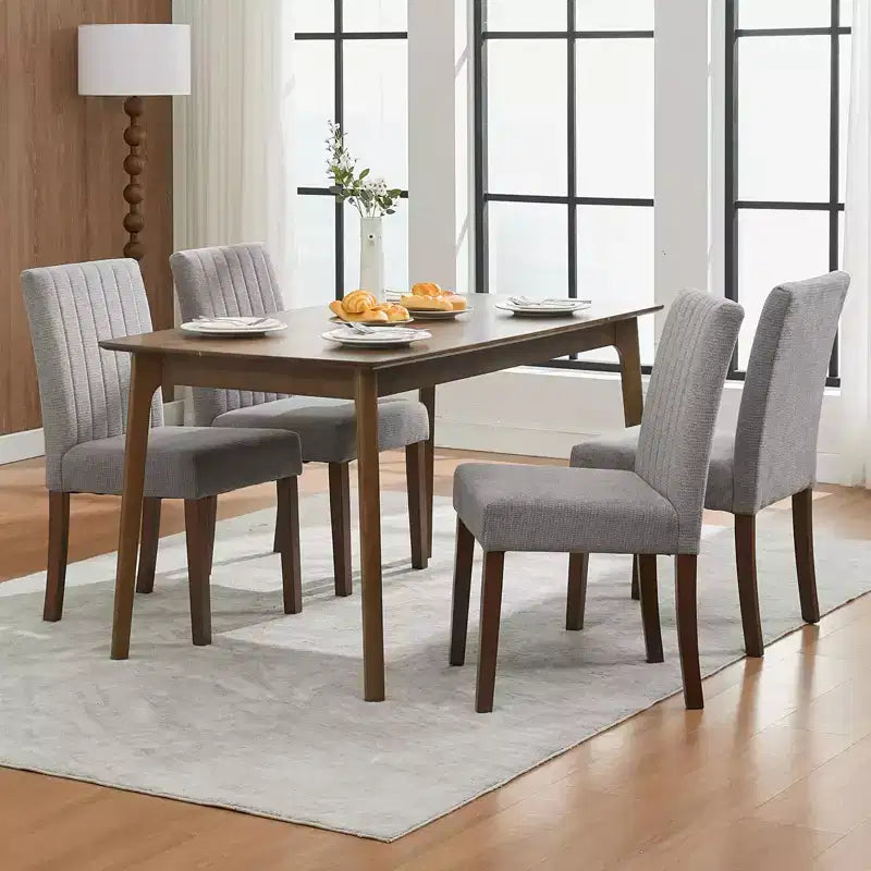 Upholstered Dining Chairs Set of 2 - Modern Linen Fabric Side Chairs with Wood Legs
