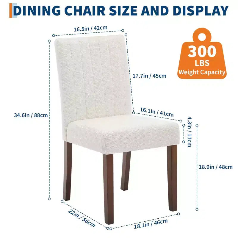 Upholstered Dining Chairs Set of 2 - Modern Linen Fabric Side Chairs with Wood Legs