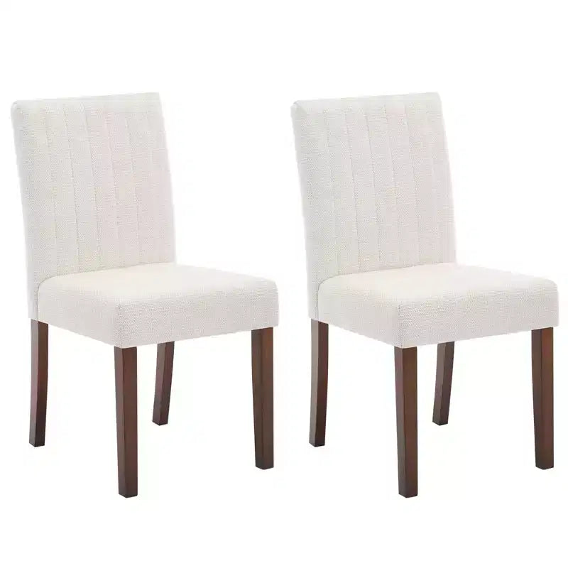 Upholstered Dining Chairs Set of 2 - Modern Linen Fabric Side Chairs with Wood Legs