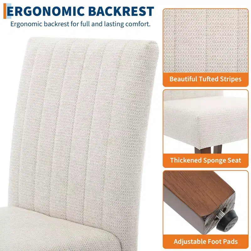 Upholstered Dining Chairs Set of 2 - Modern Linen Fabric Side Chairs with Wood Legs