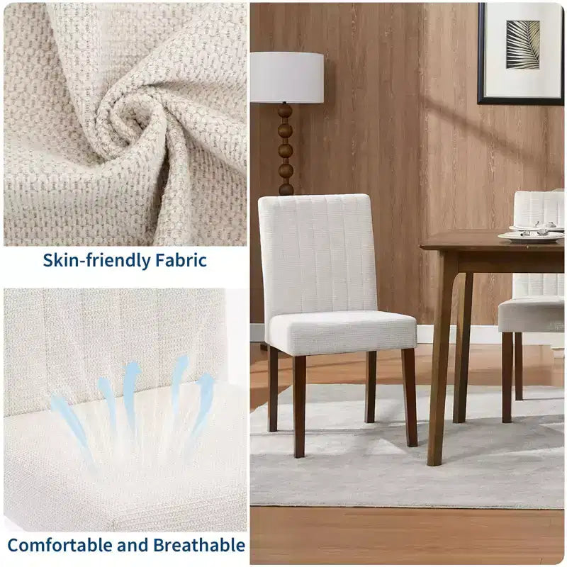 Upholstered Dining Chairs Set of 2 - Modern Linen Fabric Side Chairs with Wood Legs