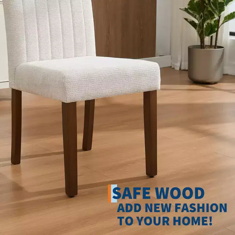 Upholstered Dining Chairs Set of 2 - Modern Linen Fabric Side Chairs with Wood Legs