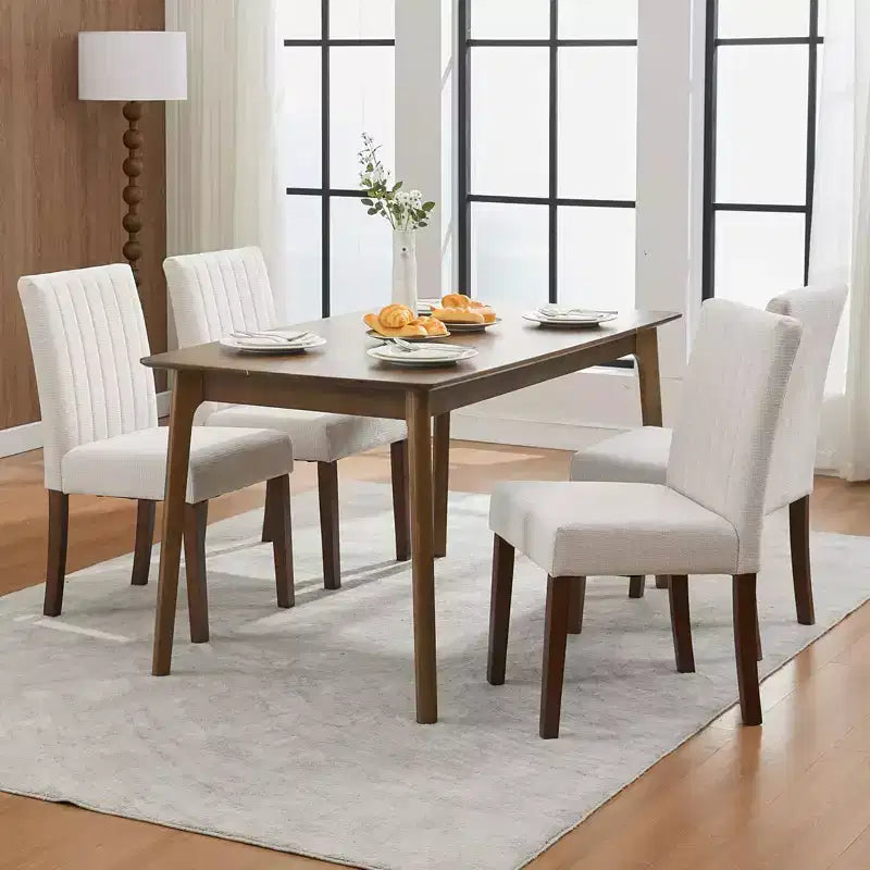 Upholstered Dining Chairs Set of 2 - Modern Linen Fabric Side Chairs with Wood Legs