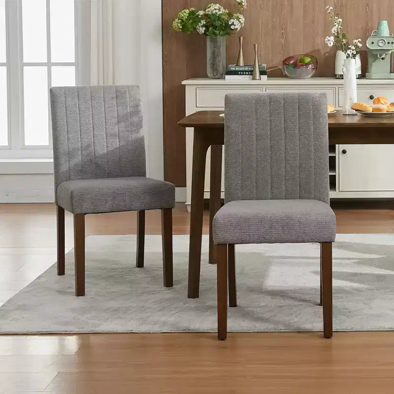 Upholstered Dining Chairs Set of 2 - Modern Linen Fabric Side Chairs with Wood Legs