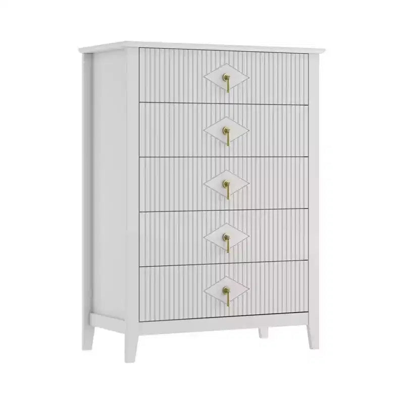 42.9 Tall 5-Drawer Fluted Dresser, Modern Wood Storage Organizer Cabinet for Bedroom, White