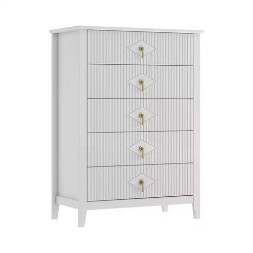 42.9 Tall 5-Drawer Fluted Dresser, Modern Wood Storage Organizer Cabinet for Bedroom, White
