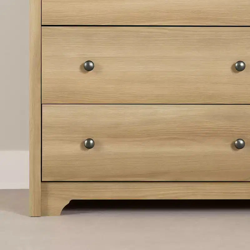 6 Drawer Double Dresser Ash: Anti-Tip Anchoring, Laminated Finish, Particle Board, 59.25" Width