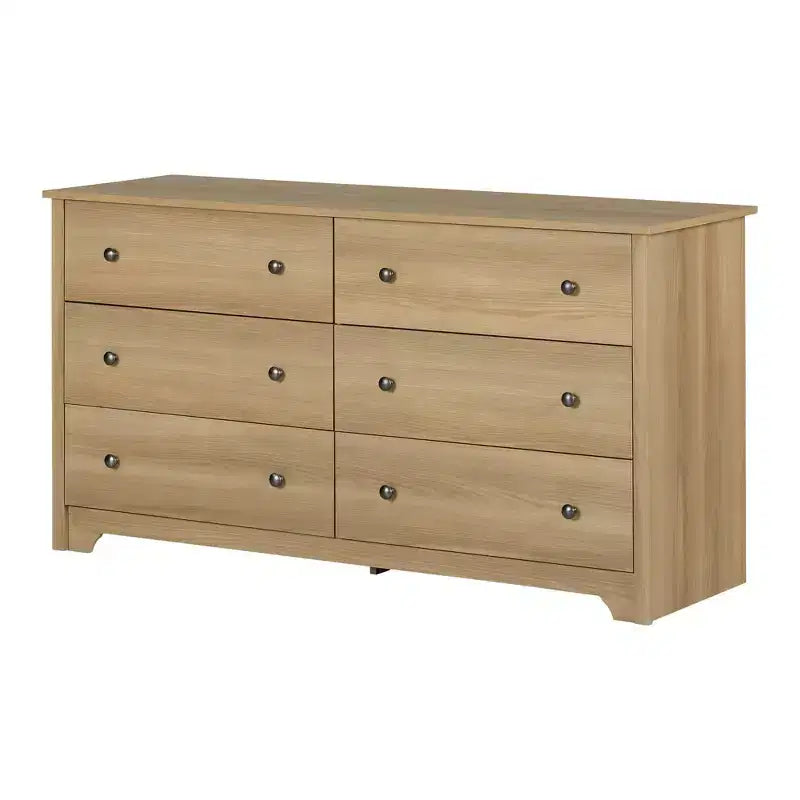 6 Drawer Double Dresser Ash: Anti-Tip Anchoring, Laminated Finish, Particle Board, 59.25" Width