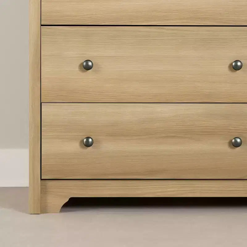 6 Drawer Double Dresser Ash: Anti-Tip Anchoring, Laminated Finish, Particle Board, 59.25" Width