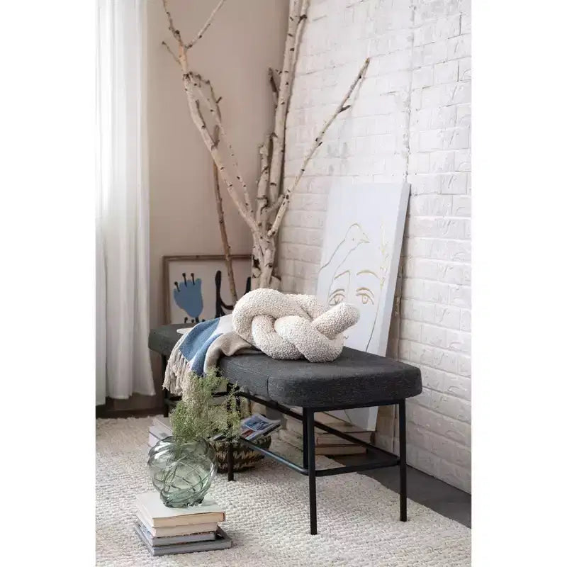 Storied Home Modern Fabric Upholstered Bench Charcoal Gray/Black