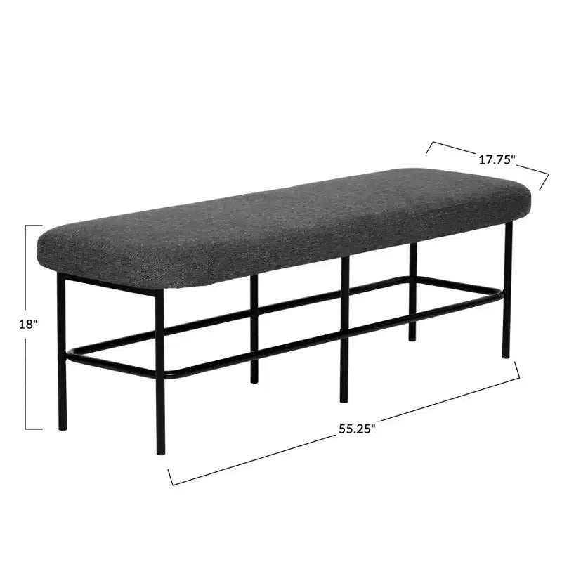 Modern Fabric Upholstered Bench Charcoal Gray/Black