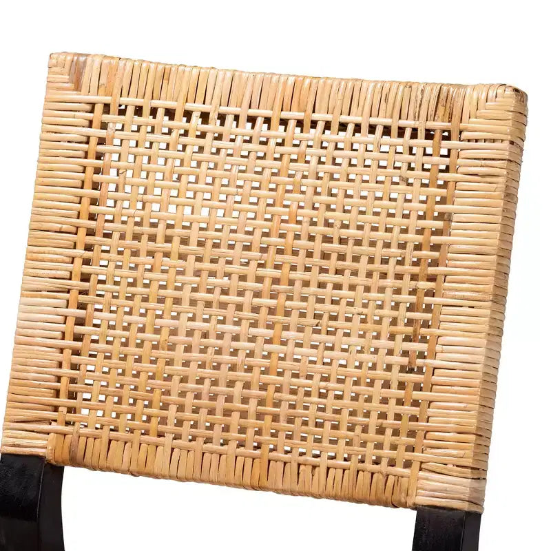 Modern Bohemian Natural Brown Rattan and Espresso Brown Mahogany Wood Dining Chair