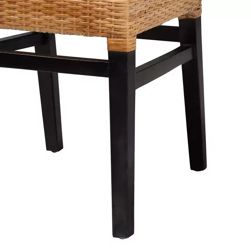 Modern Bohemian Natural Brown Rattan and Espresso Brown Mahogany Wood Dining Chair