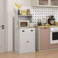 Microwave Cabinet with Drawer, Double Door Cabinet and Adjustable Shelf, Buffet with Hutch and Cable Hole for Kitchen, Dining Room, White