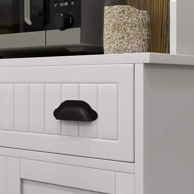 Microwave Cabinet with Drawer, Double Door Cabinet and Adjustable Shelf, Buffet with Hutch and Cable Hole for Kitchen, Dining Room, White