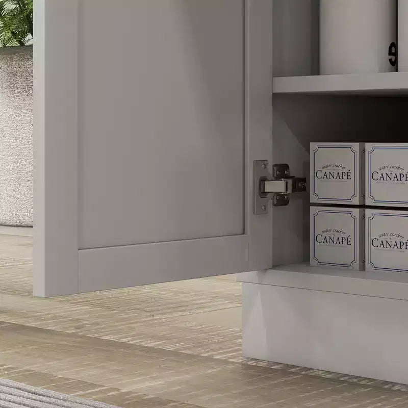 Microwave Cabinet with Drawer, Double Door Cabinet and Adjustable Shelf, Buffet with Hutch and Cable Hole for Kitchen, Dining Room, White
